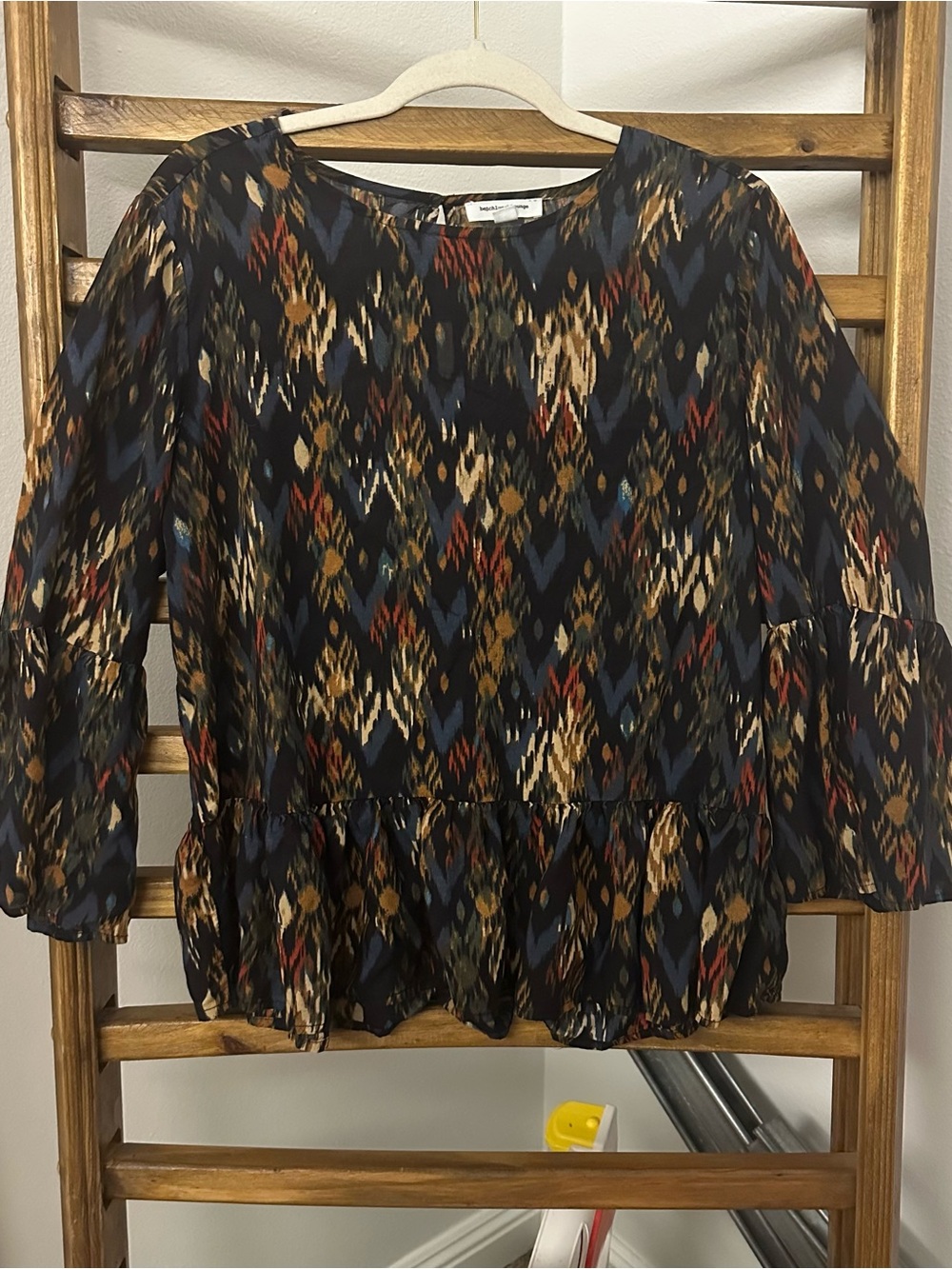 beachlunchlounge Navy Multicolor Ikat Peplum Blouse